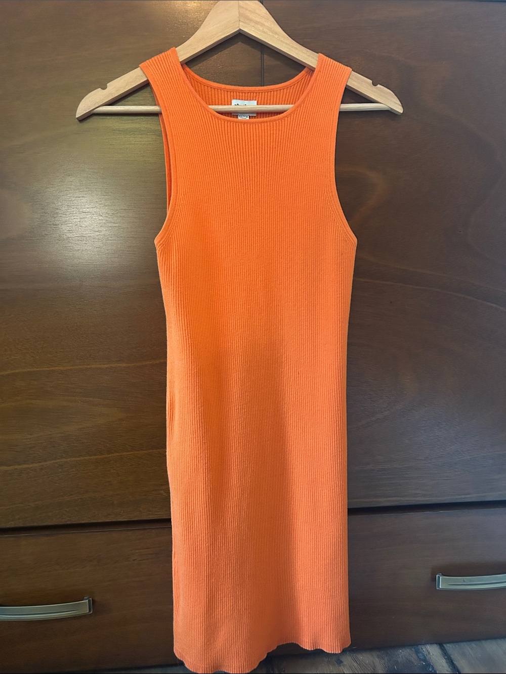 Rhythm. Ribbed Sleeveless Mini Dress in Bright Orange